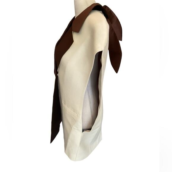 NWT Amir Taghi Silk Wool Bow Tie Blazer Vest Size 2 White Brown - Picture 4 of 12
